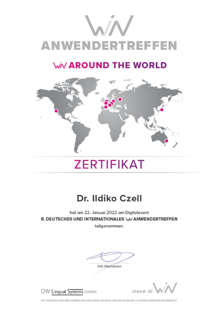 2022 313 Dr Ildiko Czell DWLS-Zertifikat-WIN-Anwendertreffen