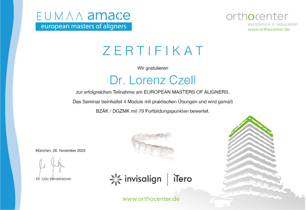 2022 11 european masters of aligners Zertifikat - orthocenter